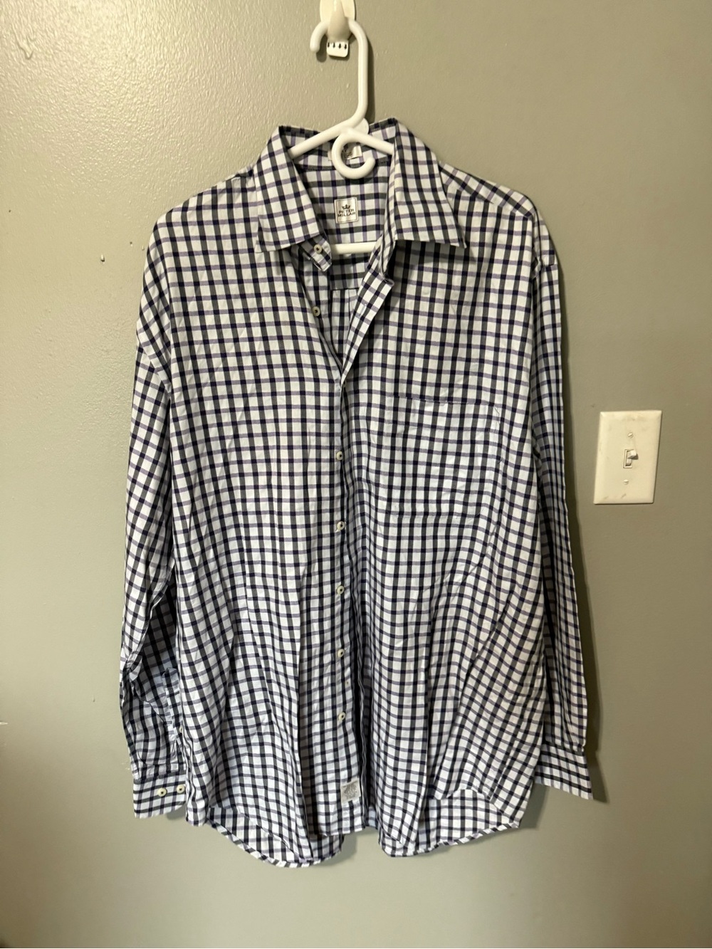 Peter Millar black White and purple Windowpane Check Dress Shirt size Large T